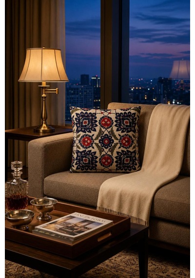 Premium Goblen Nakış Kırlent Kılıf 40 Cm X 40 Cm - 1 Adet Acı Kahverengi