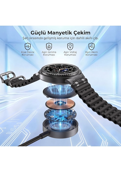 Caseonn Samsung Galaxy Watch 5 40mm Manyetik Type-c Hızlı Şarj Kablosu Siyah