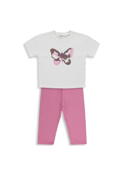 Civil Girls Kız Çocuk Kelebek Nakışlı 6-9 Yaş Takım - Ekru-soft Pembe