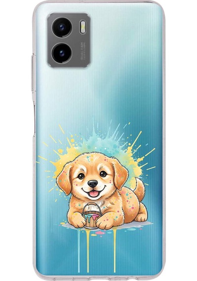 Vivo Y15s İle Uyumlu Splash Köpek Tasarımlı Şeffaf Silikon Kılıf Şeffaf
