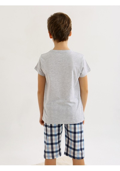 Vitmo Erkek Çocuk Kısa Kollu Kapri %100 Pamuklu Pijama Takımı Hello Weekend KARMELANJ