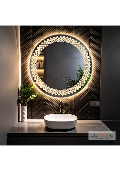 Elyssara Günışığı Led'li Lazer Kumlamalı Lavabo & Banyo Aynası Dokunmatik Sensörlü