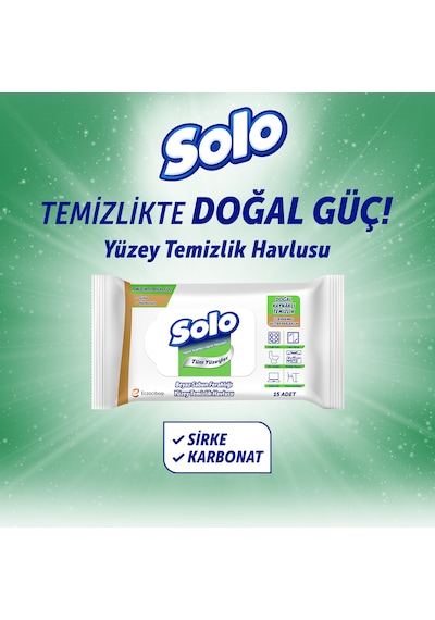 Solo Doğal Güç Beyaz Sabun Ferahlığı Seyahat Boy Yüzey Temizlik Havlusu 12'li 180 Yaprak