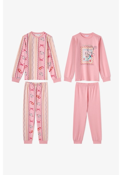 Penti Kız Çocuk Pembe Snailmail Cuties Pamuklu Uzun Kollu 2li Pijama Takımı