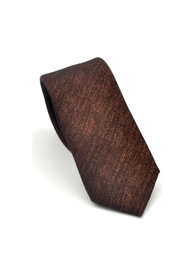 Gaffy Bej Kırcıllı Desenli Koyu Kahverengi Dokuma Kumaş Mendilli Slim Fit Kravat // Sdk-2501-6 Koyu Kahverengi