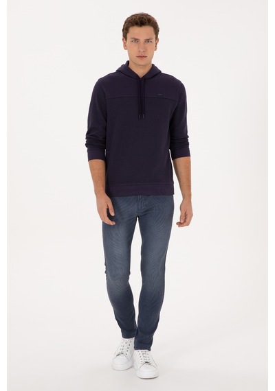 U.S. Polo Assn. Erkek Regular Fit Kapüşonlu Petek Dokulu Mürdüm Sweatshirt 50315526-VR074