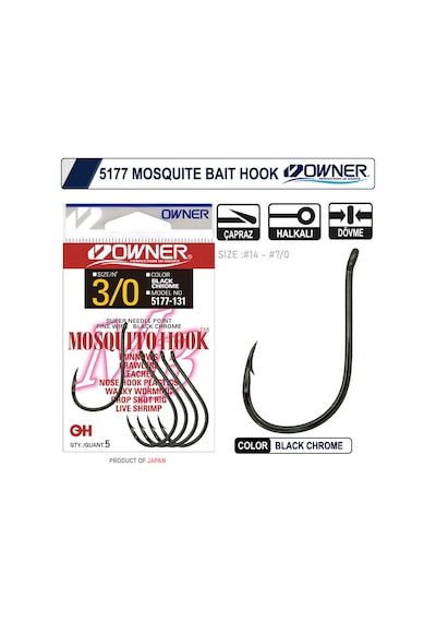 Owner 5177 Mosquito Hook Black Chrome İğne No:2 1