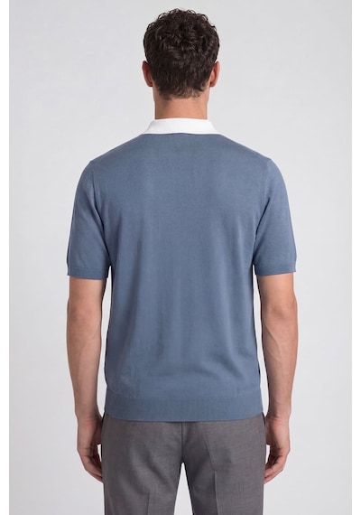 Sabri Özel Mavi Regular Fit Fermuarlı Polo Yaka Örme Triko T-shirt