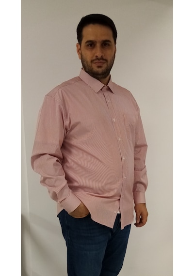 Tousus Büyük Beden Kırmızı Çizgili Erkek Gömlek Btl-6086-tss