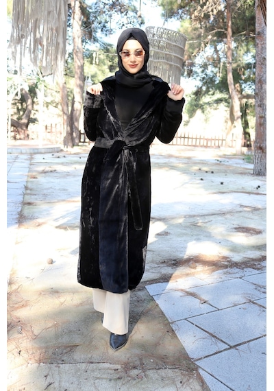 Barbora Kışlık Kürk Kadın Ceket Tam Tesettür Boy Bt296siyahtesettür9 001