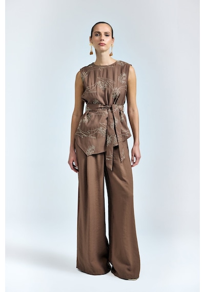 Sateen Dina Pantolon - Kahve-137348