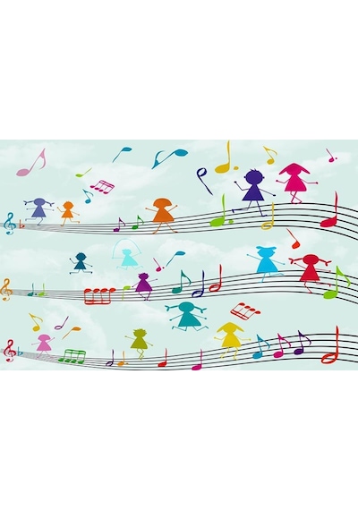 Müzik Notaları Ve Eğlenen Çocuklar Duvar Kağıdı
