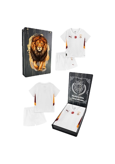 Gsstore Galatasaray Lisanslı 24-25 Beyaz 5 Yıldızlı Kişiye Özel Uv Baskılı Ahşap Kutu Çocuk Forma Set Beyaz