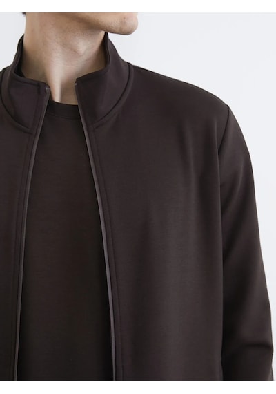 Lc Waikiki Kahverengi Dik Yaka Erkek Fermuarlı Sweatshirt