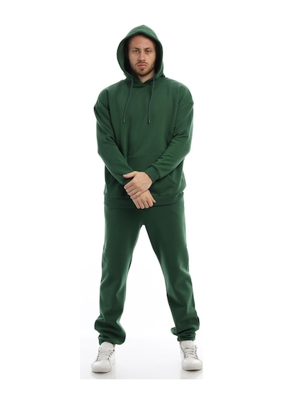 Polostate Erkek Kapüşonlu Kanguru Cepli Sweatshirt Koyu Yeşil