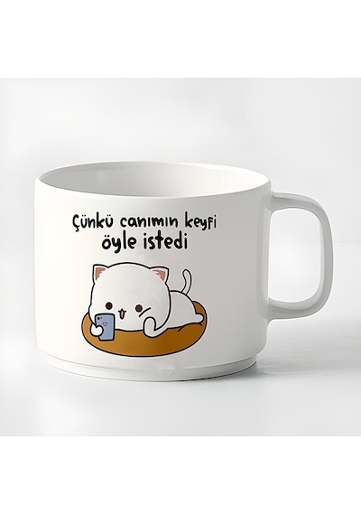 Duble Türk Kahvesi Fincanı & Espresso Çünkü Canımın Keyfi Öyle Istedi Motto 180 Ml Beyaz