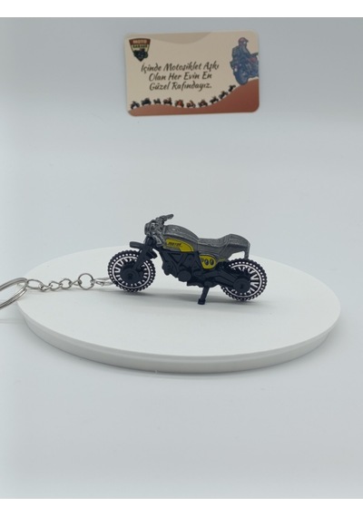 Scrambler Motosiklet Metal Anahtarlık Füme Sarı - Diecast Cafe Racer Motor Figürü