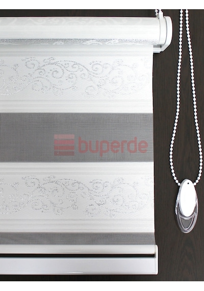 Buperde Beyaz - Gümüş Jakarlı Pilise Pliseli Zebra Stor Perde (Sarmaşık)