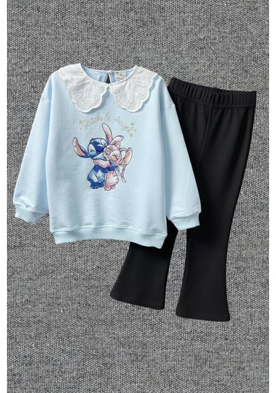 Koçak Kids Yaka Detaylı Stitch Desenli Mavi Renk Kız Çocuk Takım Mavi