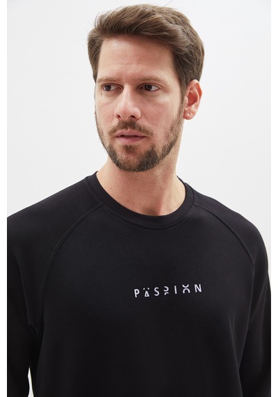 Fullamoda Baskılı Bisiklet Yaka Modal Sweatshirt Siyah