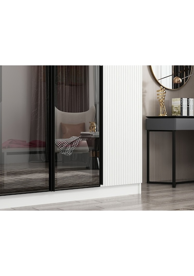 Nisa Plus 4 Kapaklı 2 Çekmece Dolap Beyaz Mebran Reflekte Cam