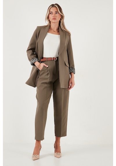 Lela Regular Fit Yüksek Bel Düz Paça Kemerli Bayan Pantolon 68350938 Haki