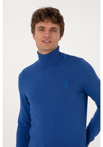 U.S. Polo Assn. Erkek Slim Fit Boğazlı Yaka Saks Basic Kazak 50288884-VR045