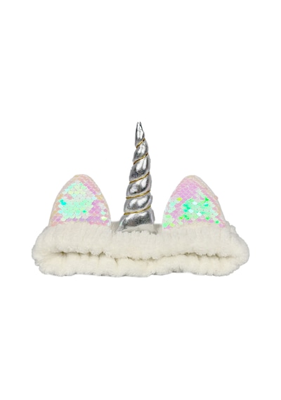 Unicorn Peluş Bandana Makyaj Saç Bandı Beyaz Gümüşi Boynuzlu Gümüş