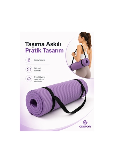 Ckspor 15 Mm Kaymaz Nbr Pilates Matı Taşıma Askılı Yoga Veegzerisiz Minderi Mor