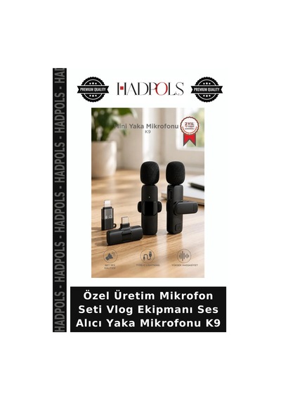 Özel Üretim Mikrofon Seti Vlog Ekipmanı Ses Alıcı Yaka Mikrofonu K9
