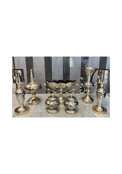 7 Parça Cam Salon Seti Konsol Takımı Kod2372 Altın 7 Parça Cam Salon Seti Konsol Takımı Kod2372 Altın