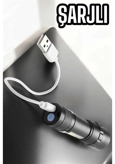 Buğz Şarjlı Metal Zoomlu El Feneri Işıldak Led Işık Taşınabilir El Lambası