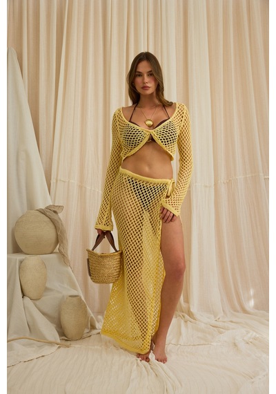 Mai Collection Rubina Sarı Triko Crop Etek Takım