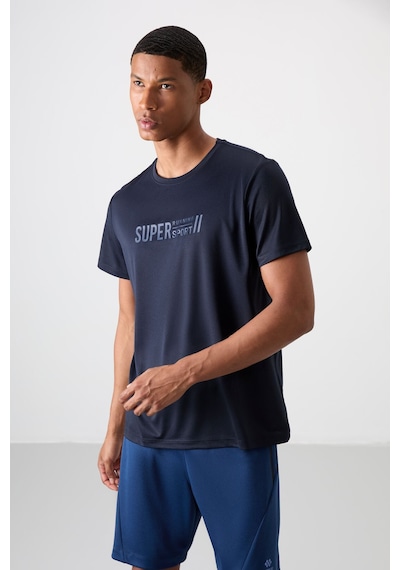 Tommy Life Lacivert Polyester Nefes Alan Dokulu İnce Esnek Standart Fit Erkek Performans T-shirt - 88385 Lacivert
