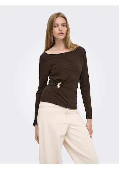 Only Onlelena L/s Boatneck Metal Top Jrs Noos Kahverengi Kadın Bluz 15380314