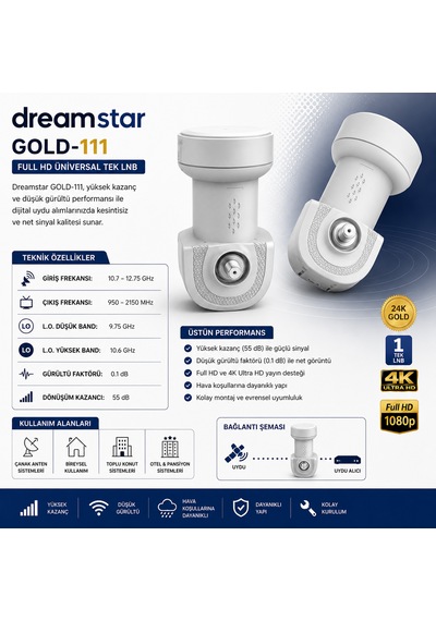 Dreamstar Gold-111 Tekli Universal 4k Uydu Lnb