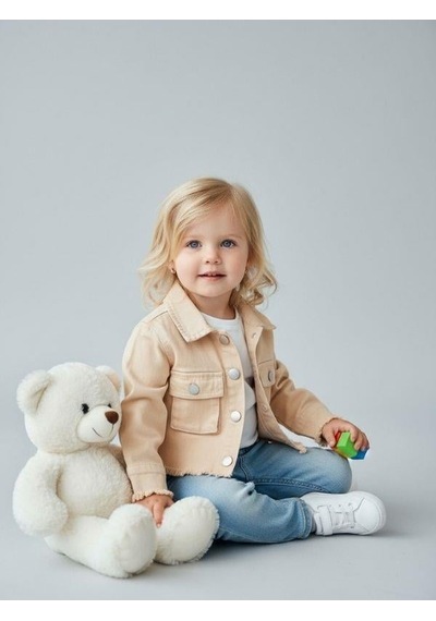 Zekids Kız Çocuk Kot Ceket-15762 Bej
