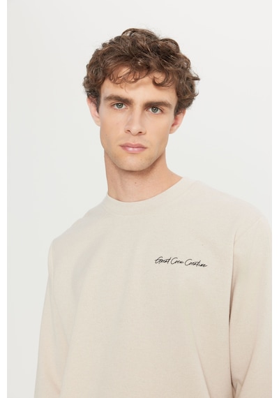 AC&Co / Altınyıldız Classics Erkek Bej 2 İplik Pamuklu Standart Fit Normal Kesim Rahat Bisiklet Yaka Sweatshirt Bej