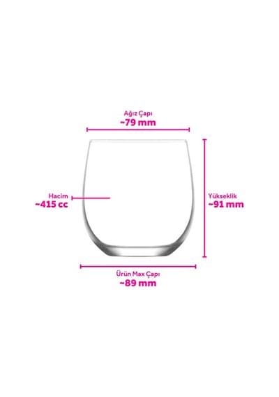 Lav Gaia Cam Viski Bardağı 3'lü 415 ml (Meşrubat/Kokteyl Bardağı )