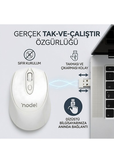 Beyaz Kablosuz Ofis Mouse 2.4g Optik Lens Güç Tasarruf Modlu Tak Çalıştır 10 Metre Menzil Diğer