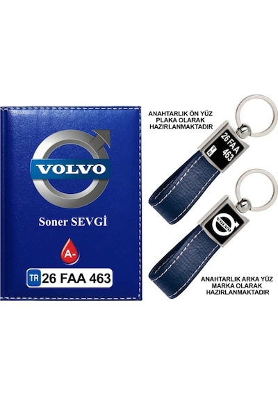Plakanıza Özel Volvo Logolu Lacivert Ruhsat Kabı Ve Anahtarlık