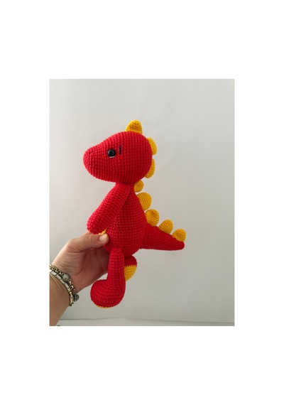 Adenya Sepeti Amigurumi Örgü Dinazor Oyun Ve Uyku Arkadaşı-sarı Kırmızı Çok Renkli