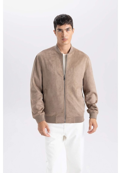 DeFacto Slim Fit Süet Bomber Mont Ceket Dar Kesim Kolej Yaka Fermuarlı Çift Cepli Mevsimlik Baharlık Hafif A3866AX25SPBN297