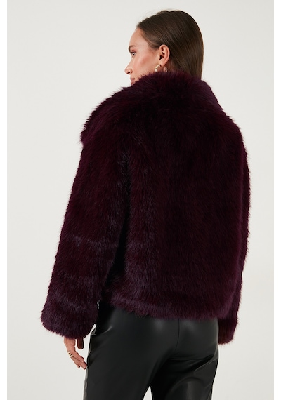 Lela Oversize Fit Gömlek Yaka Cepli Astarlı  Mont Bayan Kürk 497Berry Bordo