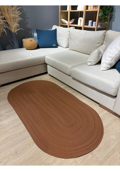 Mavaux Galileo Oval Jüt Yuvarlak Hasır Görünümlü Klasik Halı Kilim Tarçın