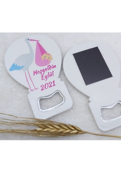 Leylek Baskılı Kız Bebek Balon Açacak Magnet 11x7 Cm Uv 30 Adet