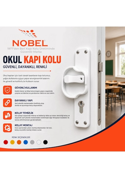 Okul Kapı Kolu Kreş, Anaokulu Ve Sınıf Kapıları İçin Çocuk Korumalı Emniyetli Dayanıklı Plastik Kapı Kolu - Beyaz