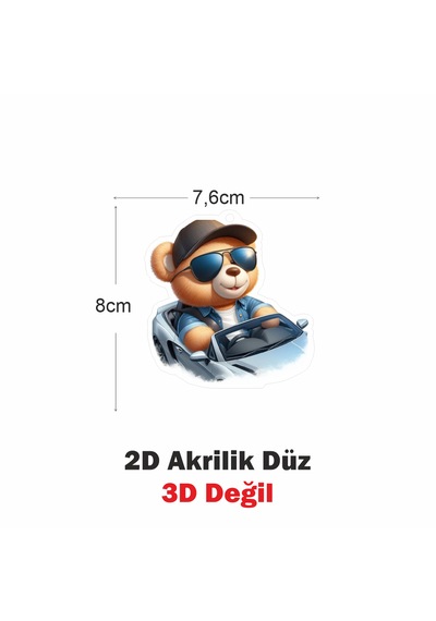 Araba Ayna Süsü, Araba Süsü, Çanta Aksesuarı - Arabalı Ayı - Pleksi Malzeme, Uv Baskılı - 016 8x6 Cm