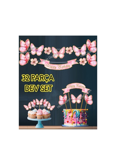 32 Parça Kelebek Temalı Altın Işıltılı Özel Günler İçin Süs Banner Pasta Kürdanı Cupcake Kürdanı Kokteyl Kürdan Söz Nişan Doğum Günü Kokteyl Davet Ve Sunum Pasta Süsü Süsleme Kalın Kağıt