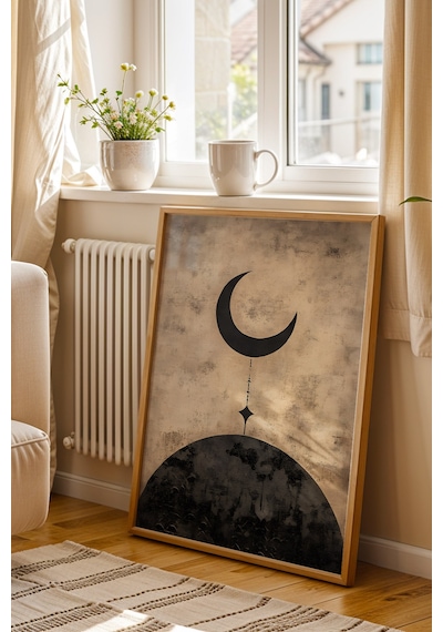 Modern Minimalist Hilal Ve Yıldız Çerçeveli Tablo - Ramazan Özel Seri Eskitme Dokulu Duvar Dekoru Kayın Modern Minimalist Hilal Ve Yıldız Çerçeveli Tablo - Ramazan Özel Seri Eskitme Dokulu Duvar Dekoru Kayın